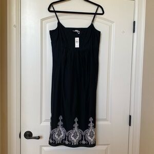 NWT ANN TAYLOR LOFT Black Embroidered Midi Dress Women’s - Ballet Core Sz 12 Y2K